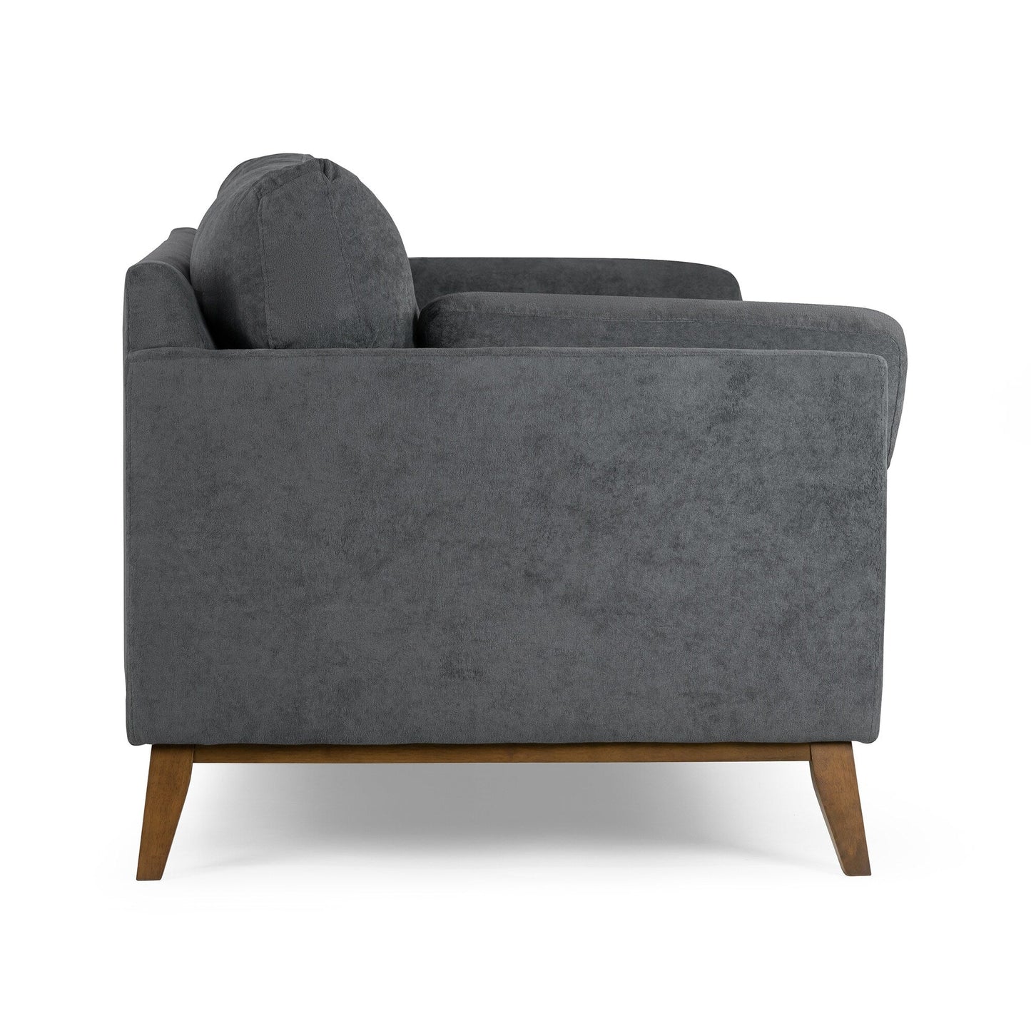 Birre Dark Gray Micro Boucle Fabric Sofa with Walnut Wood Legs