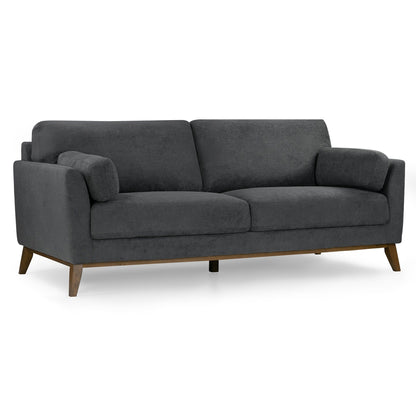 Birre Dark Gray Micro Boucle Fabric Sofa with Walnut Wood Legs