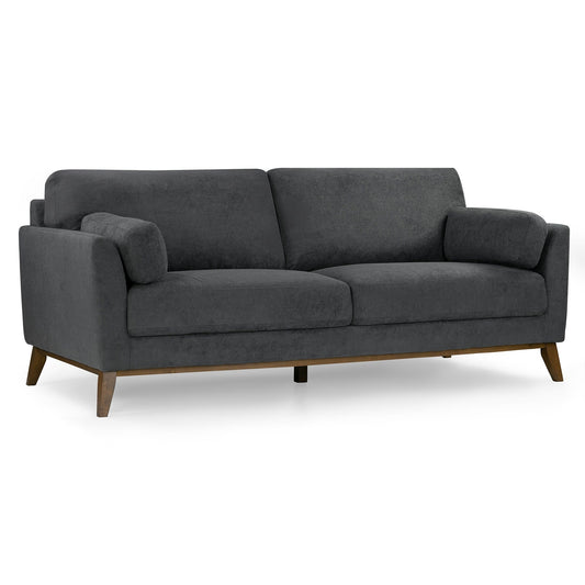 Birre Dark Gray Micro Boucle Fabric Sofa with Walnut Wood Legs