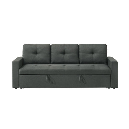 Biry Pull Out Sleeper Sofa Bed, Tufted Cushions, Dark Gray Fabric