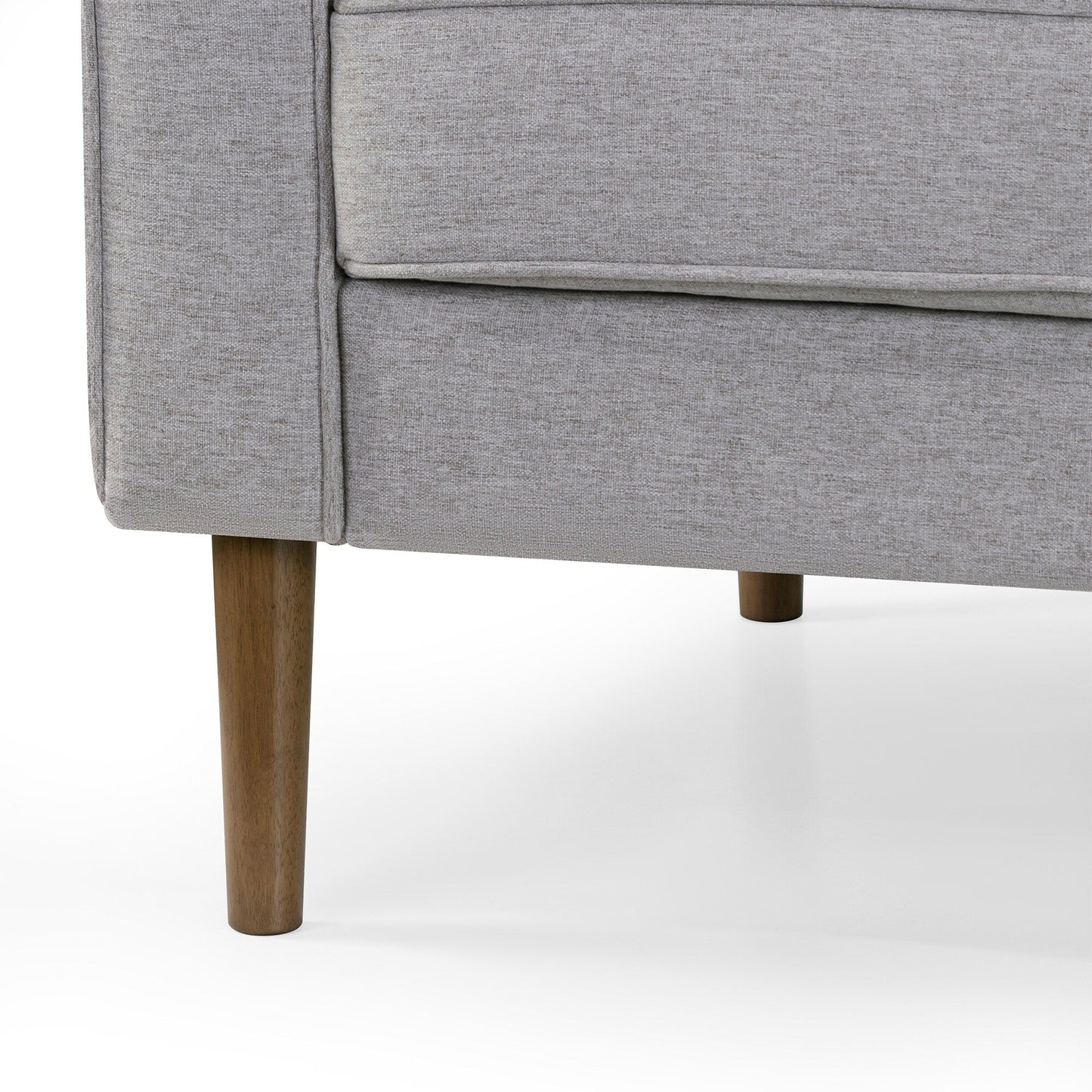 Bisera Beige Twill Tufted Fabric Sofa with Walnut Wood Legs