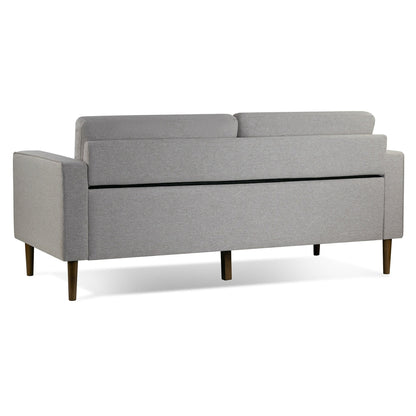 Bisera Beige Twill Tufted Fabric Sofa with Walnut Wood Legs