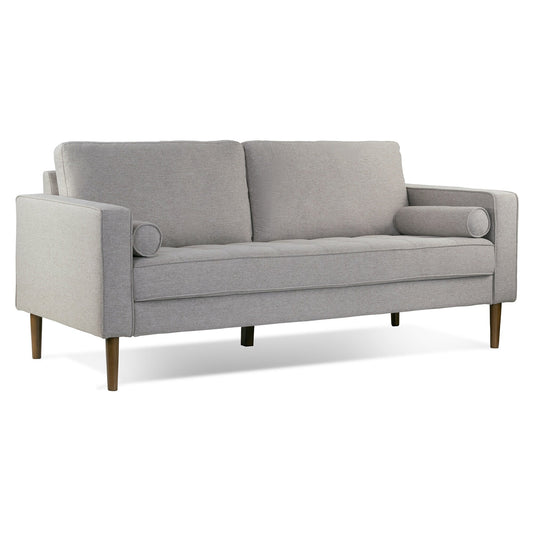Bisera Beige Twill Tufted Fabric Sofa with Walnut Wood Legs