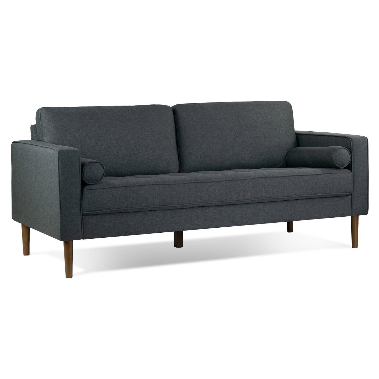 Bisera Dark Gray Twill Tufted Fabric Sofa with Walnut Wood Legs