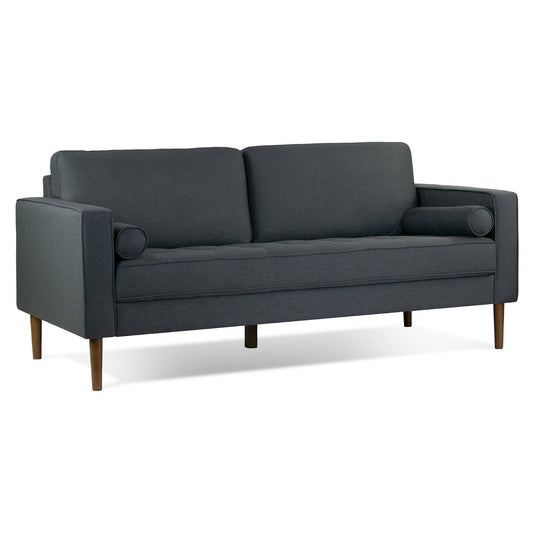 Bisera Dark Gray Twill Tufted Fabric Sofa with Walnut Wood Legs