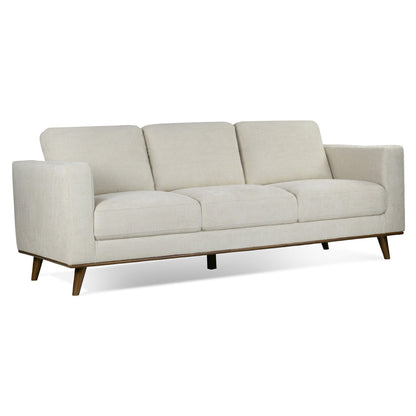 Bishop White Corduroy Twill Fabric Sofa with Walnut Wood Legs