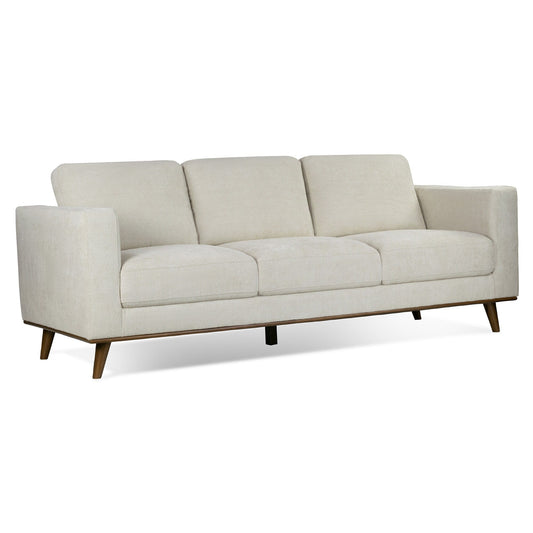 Bishop White Corduroy Twill Fabric Sofa with Walnut Wood Legs
