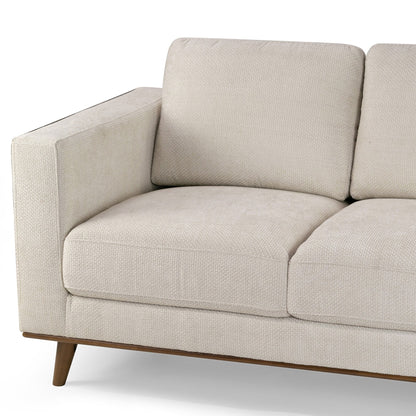Bishop White Corduroy Twill Fabric Sofa with Walnut Wood Legs