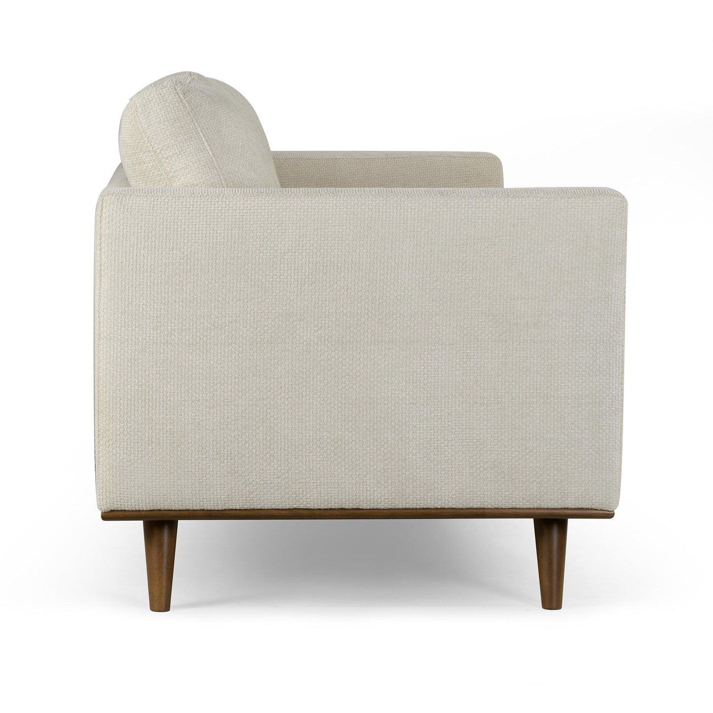Bishop White Corduroy Twill Fabric Sofa with Walnut Wood Legs