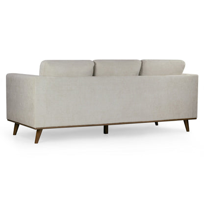 Bishop White Corduroy Twill Fabric Sofa with Walnut Wood Legs