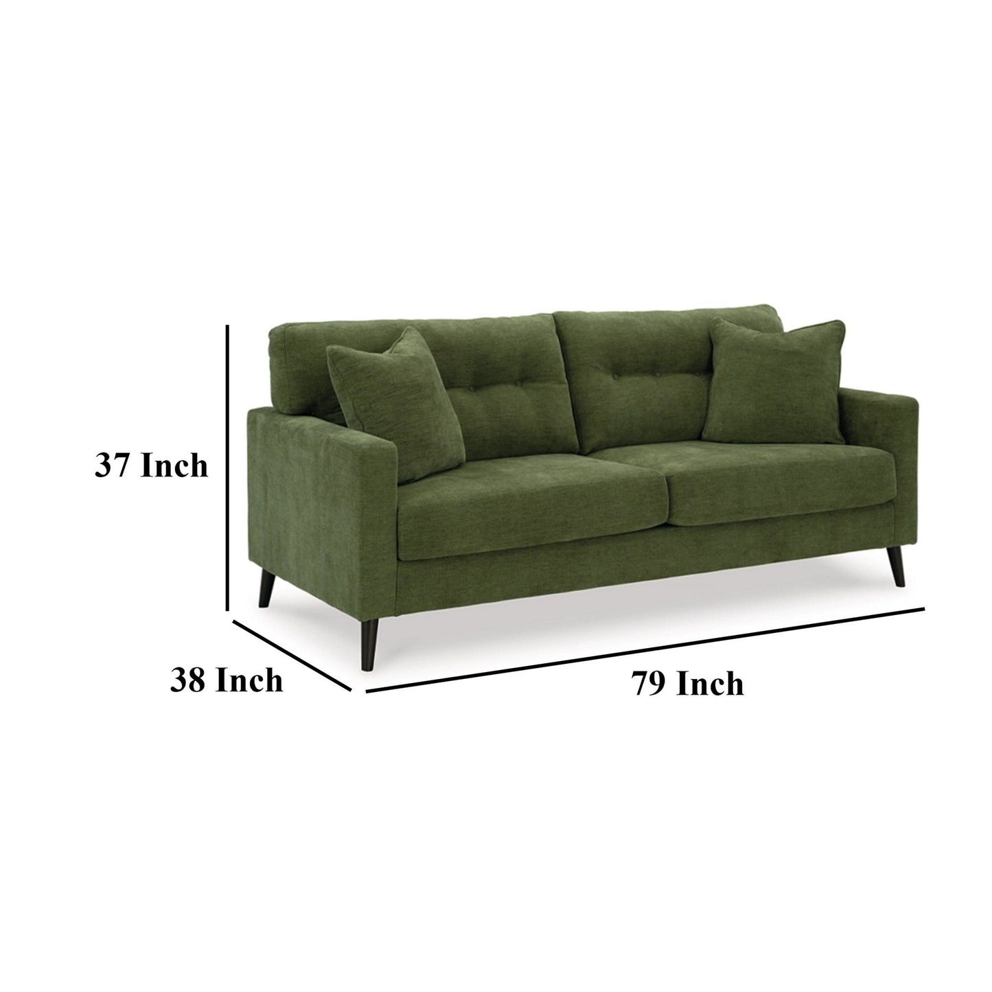 Bixy Sofa, 2 Accent Throw Pillows, 79 Inch Green Tufted Polyester