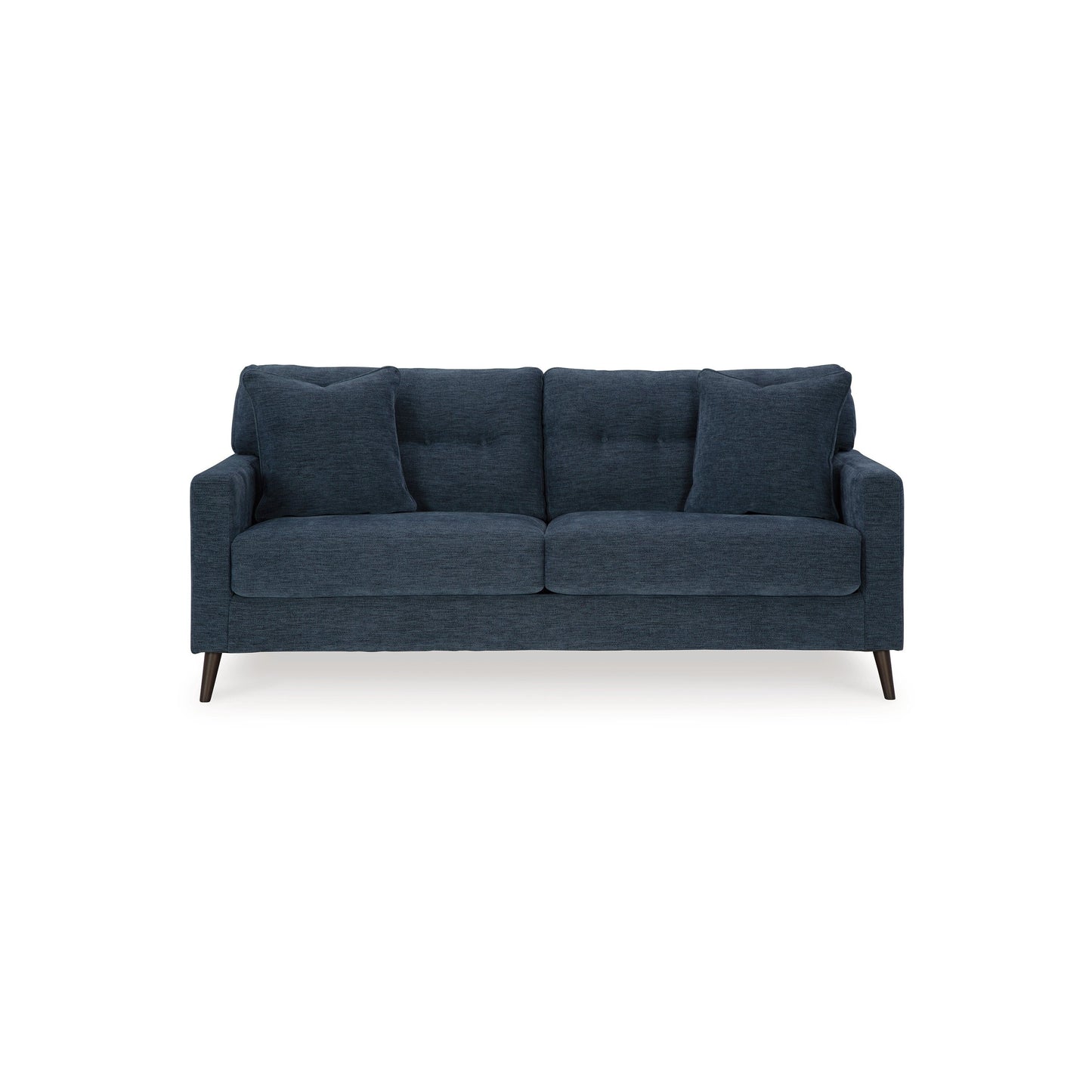 Bixy Sofa, 79 Inch Dark Blue, Track Armrests, 2 Accent Throw Pillows