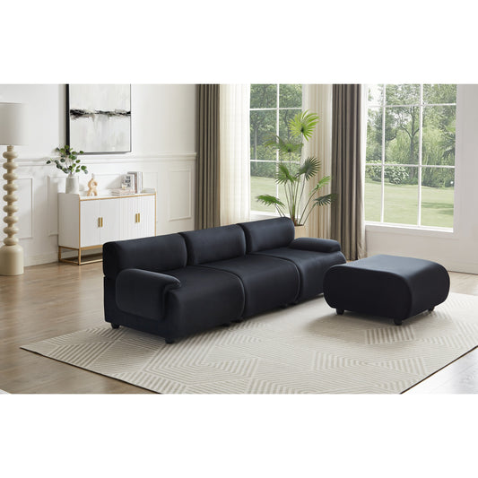 Black 105 Large 3 Seater Modular Sectional Sofa, with Movable Ottoman, Deep Seat Cloud Sofa, Solid Wood Frame