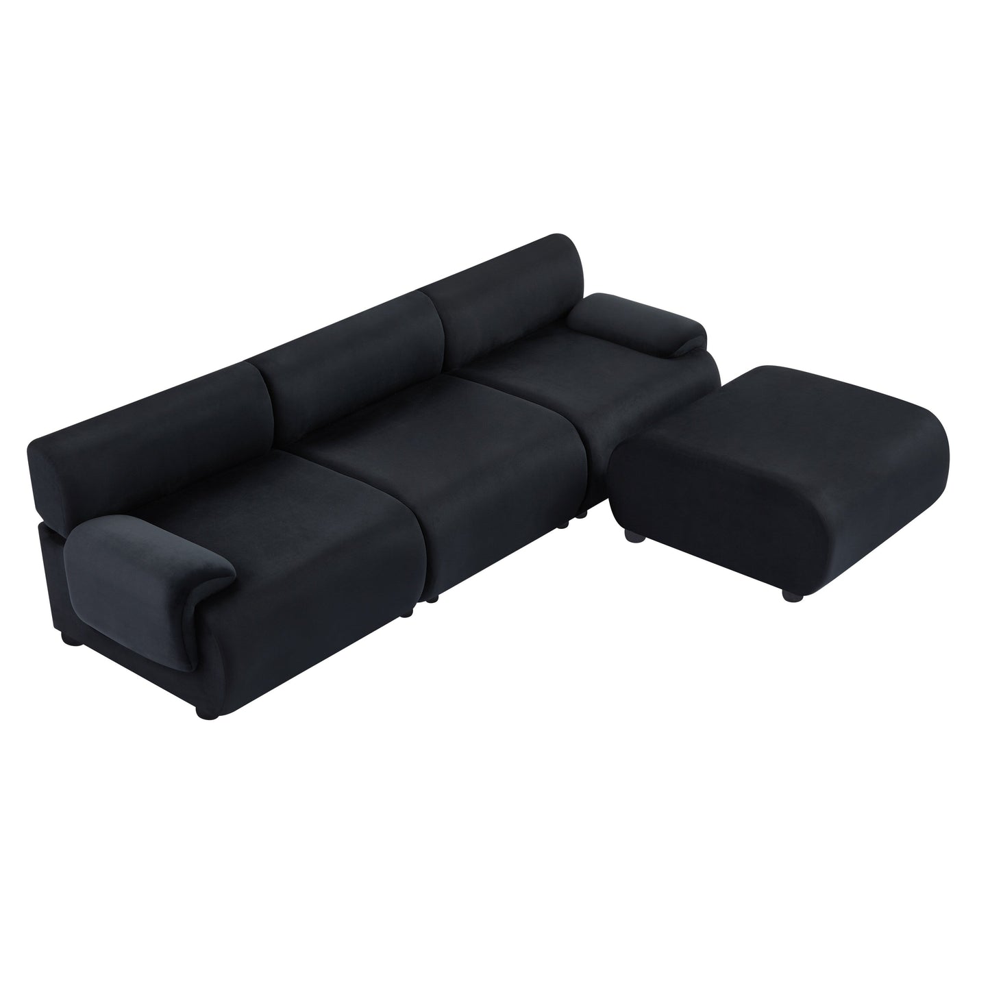 Black 105 Large Modular 3-Seater Sectional Sofa with Movable Ottoman, Deep Seating, and Solid Wood Frame
