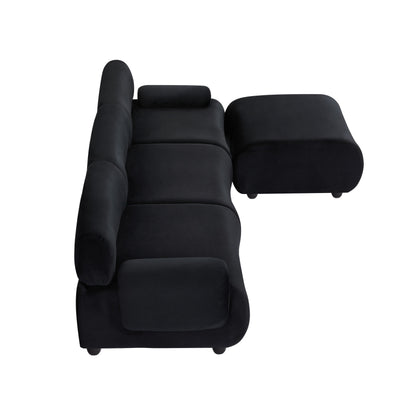 Black 105 Large Modular 3-Seater Sectional Sofa with Movable Ottoman, Deep Seating, and Solid Wood Frame