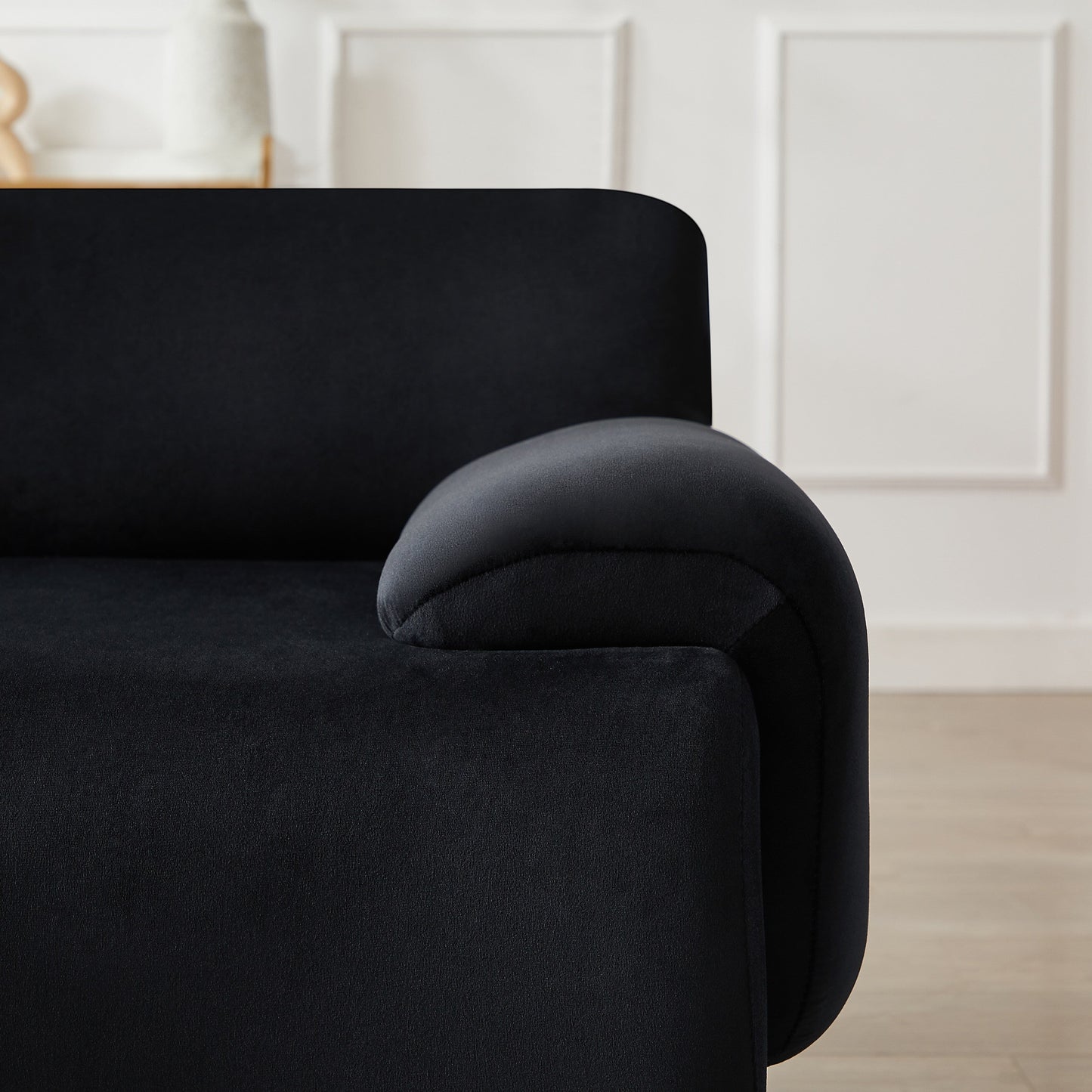 Black 105 Large Modular 3-Seater Sectional Sofa with Movable Ottoman, Deep Seating, and Solid Wood Frame