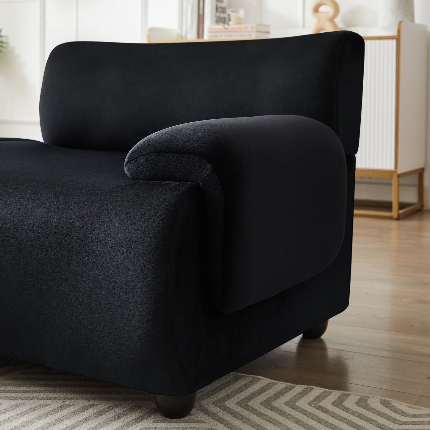 Black 105 Large Modular 3-Seater Sectional Sofa with Movable Ottoman, Deep Seating, and Solid Wood Frame