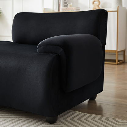 Black 105 Large Modular 3-Seater Sectional Sofa with Movable Ottoman, Deep Seating, and Solid Wood Frame
