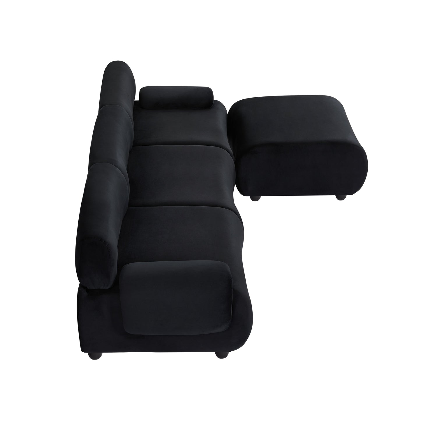 Black 105'' L-Shaped Convertible Sofa with Movable Ottoman