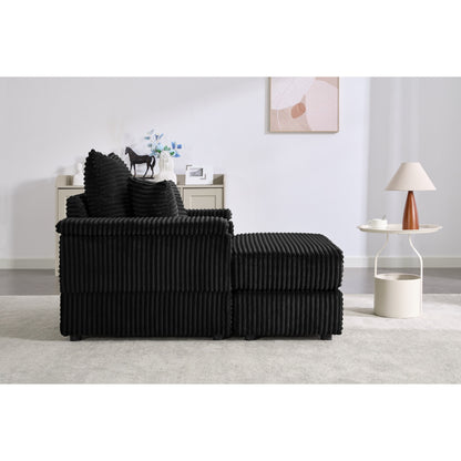 Black 42.52 Corduroy Single Deep Seat Sofa with Removable Ottoman, Storage Armrest, 2 Toss Pillows