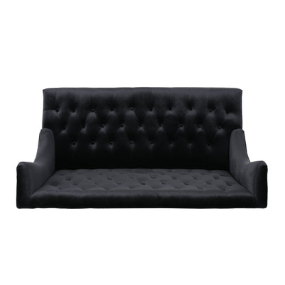 Black 50.25 Velvet Button Tufted High Wingback Loveseat Sofa with Wood Legs for Living Room