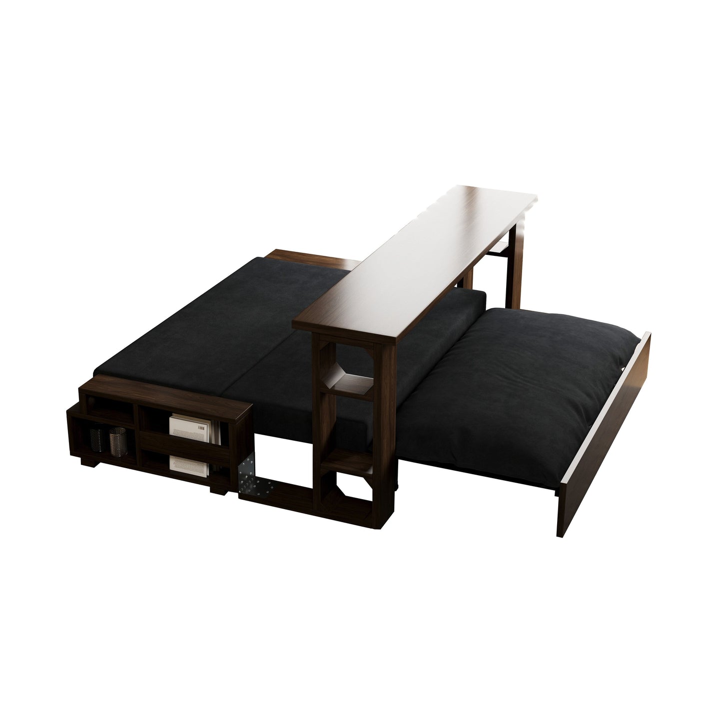 Black 52.4 3-in-1 Loveseat Hydraulic System Convertible Pull Out Sofa Bed with Storage and 2 Soft Pillows for Living Room