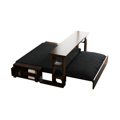 Black 52.4 3-in-1 Loveseat Hydraulic System Convertible Pull Out Sofa Bed with Storage and 2 Soft Pillows for Living Room