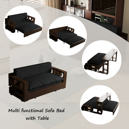 Black 52.4 3-in-1 Loveseat Hydraulic System Convertible Pull Out Sofa Bed with Storage and 2 Soft Pillows for Living Room