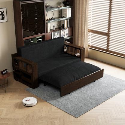 Black 52.4 3-in-1 Loveseat Hydraulic System Convertible Pull Out Sofa Bed with Storage and 2 Soft Pillows for Living Room