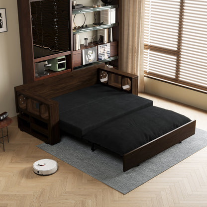 Black 52.4 3-in-1 Loveseat Hydraulic System Convertible Pull Out Sofa Bed with Storage and 2 Soft Pillows for Living Room