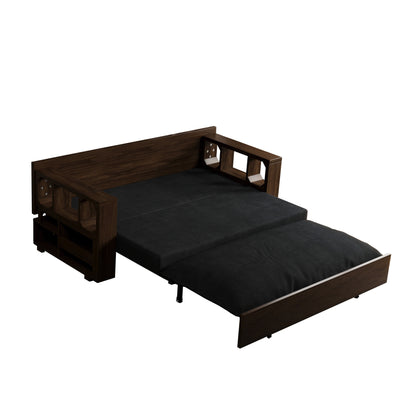 Black 52.4 3-in-1 Loveseat Hydraulic System Convertible Pull Out Sofa Bed with Storage and 2 Soft Pillows for Living Room