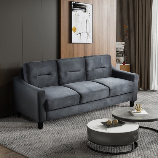 Black 76.7 Velvet 3-seater Sofa with Sturdy Hardwood Frame and Highly Elastic Foam for Living Room