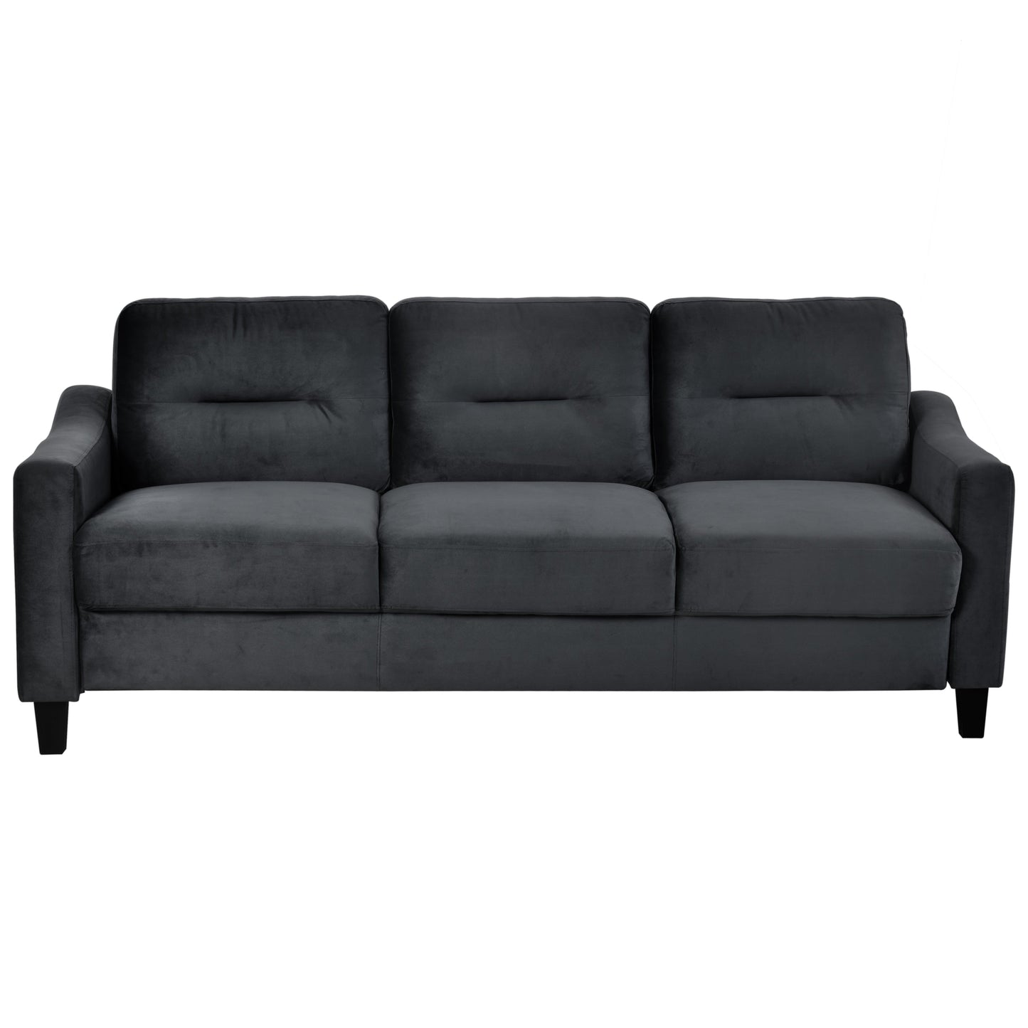 Black 76.7 Velvet 3-seater Sofa with Sturdy Hardwood Frame and Highly Elastic Foam for Living Room