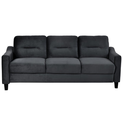 Black 76.7 Velvet 3-seater Sofa with Sturdy Hardwood Frame and Highly Elastic Foam for Living Room