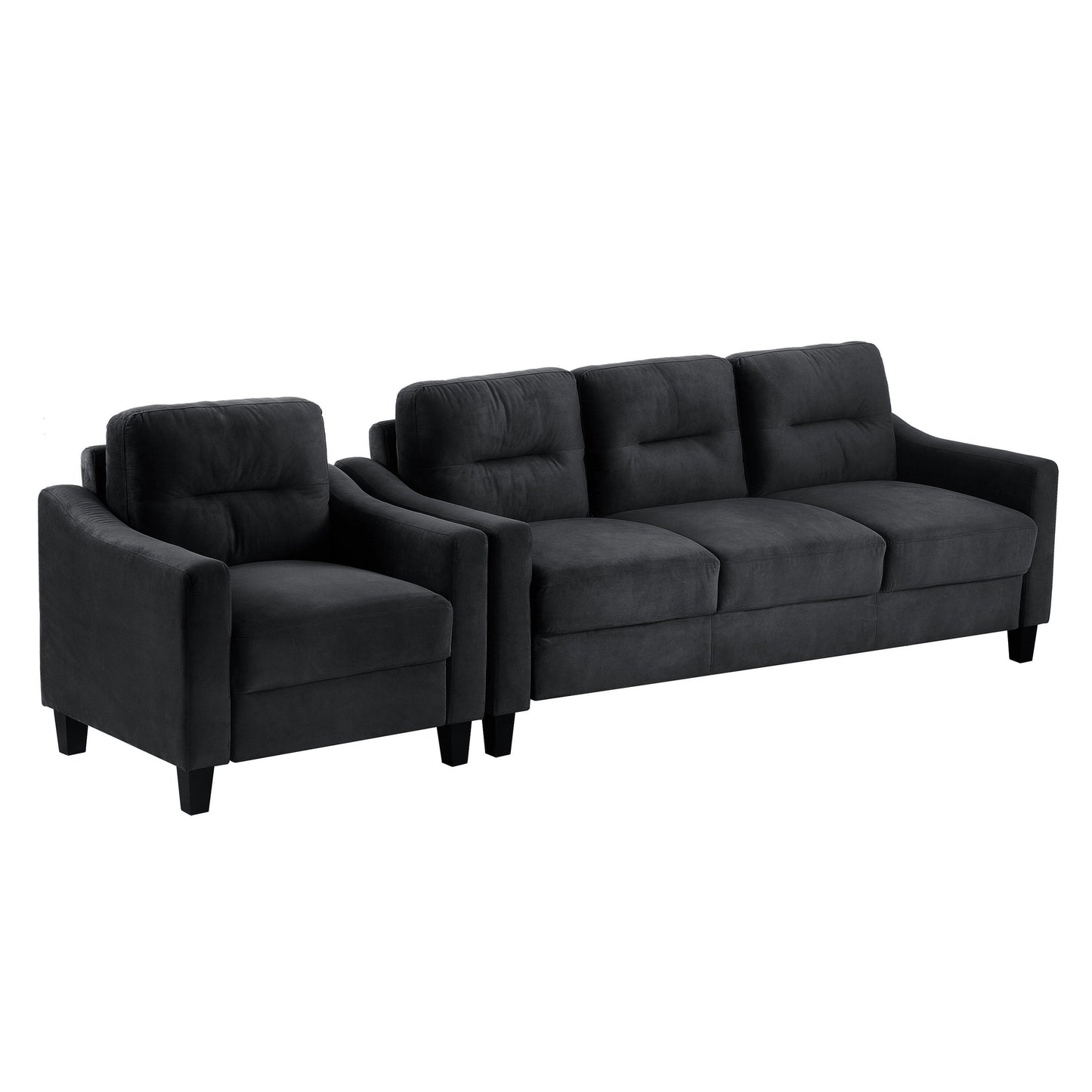 Black 76.7 Velvet 3-seater Sofa with Sturdy Hardwood Frame and Highly Elastic Foam for Living Room