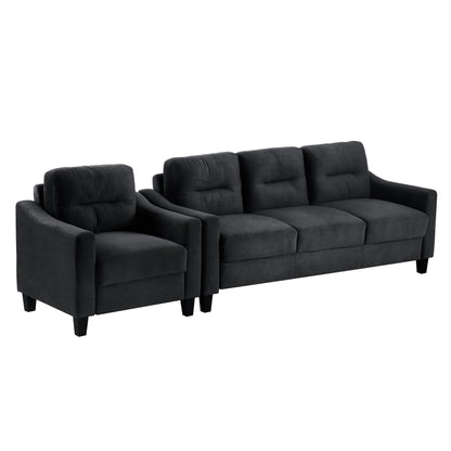 Black 76.7 Velvet 3-seater Sofa with Sturdy Hardwood Frame and Highly Elastic Foam for Living Room