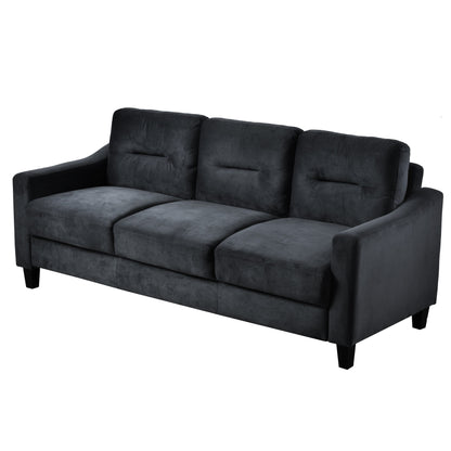 Black 76.7 Velvet 3-seater Sofa with Sturdy Hardwood Frame and Highly Elastic Foam for Living Room
