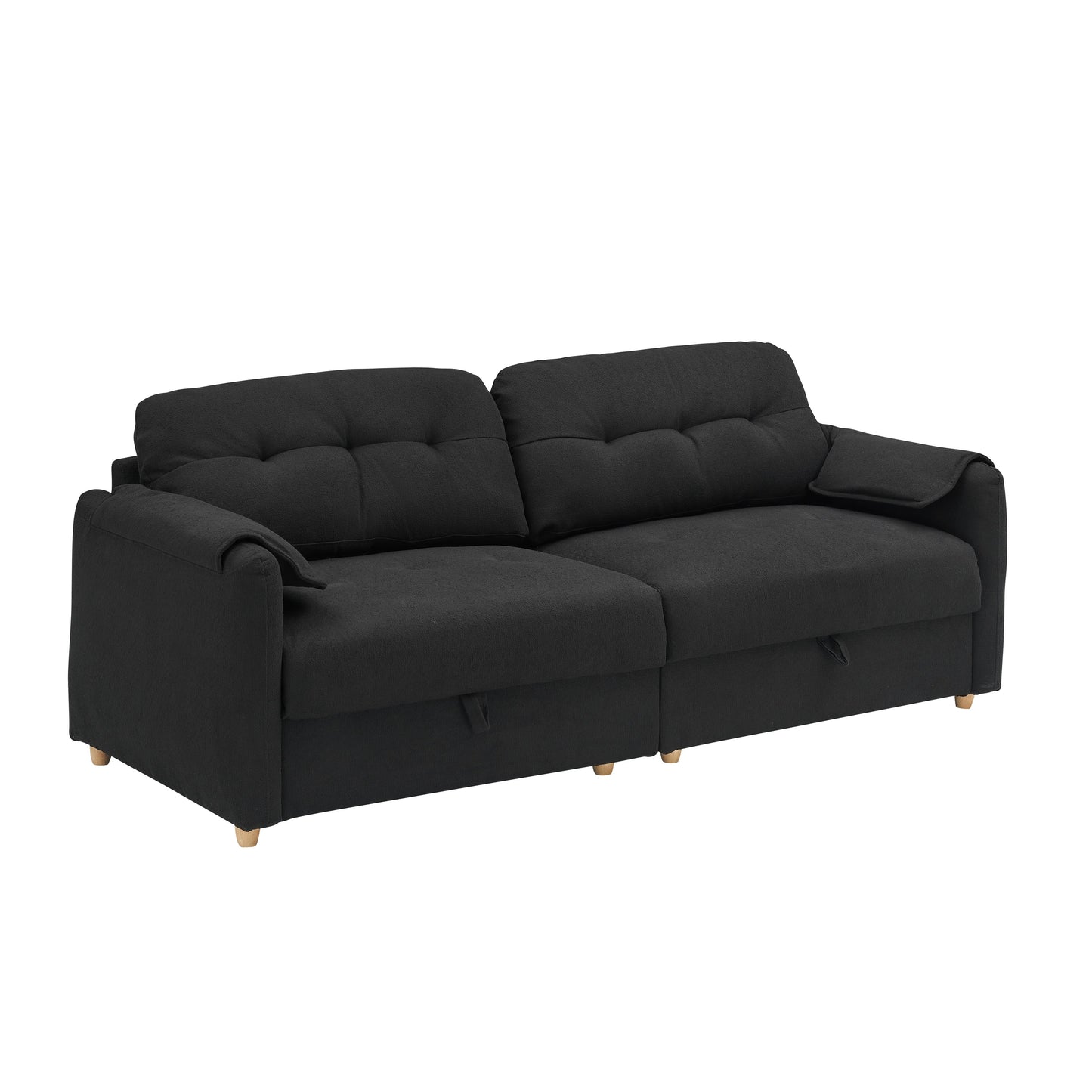 Black 79.50 Teddy Fabric Upholstered 3-seater Storage Sofa with Hidden Seat Storage for Living Room