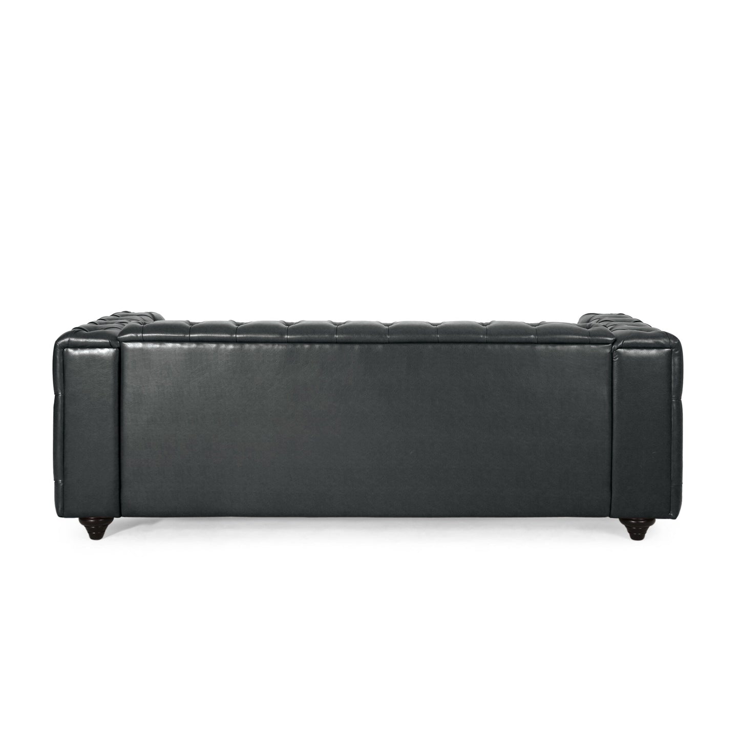 Black 83.5 PU Leather 3-Seater Sofa with Button-Tufted Back, Wide Armrests, and Vintage Wood Legs