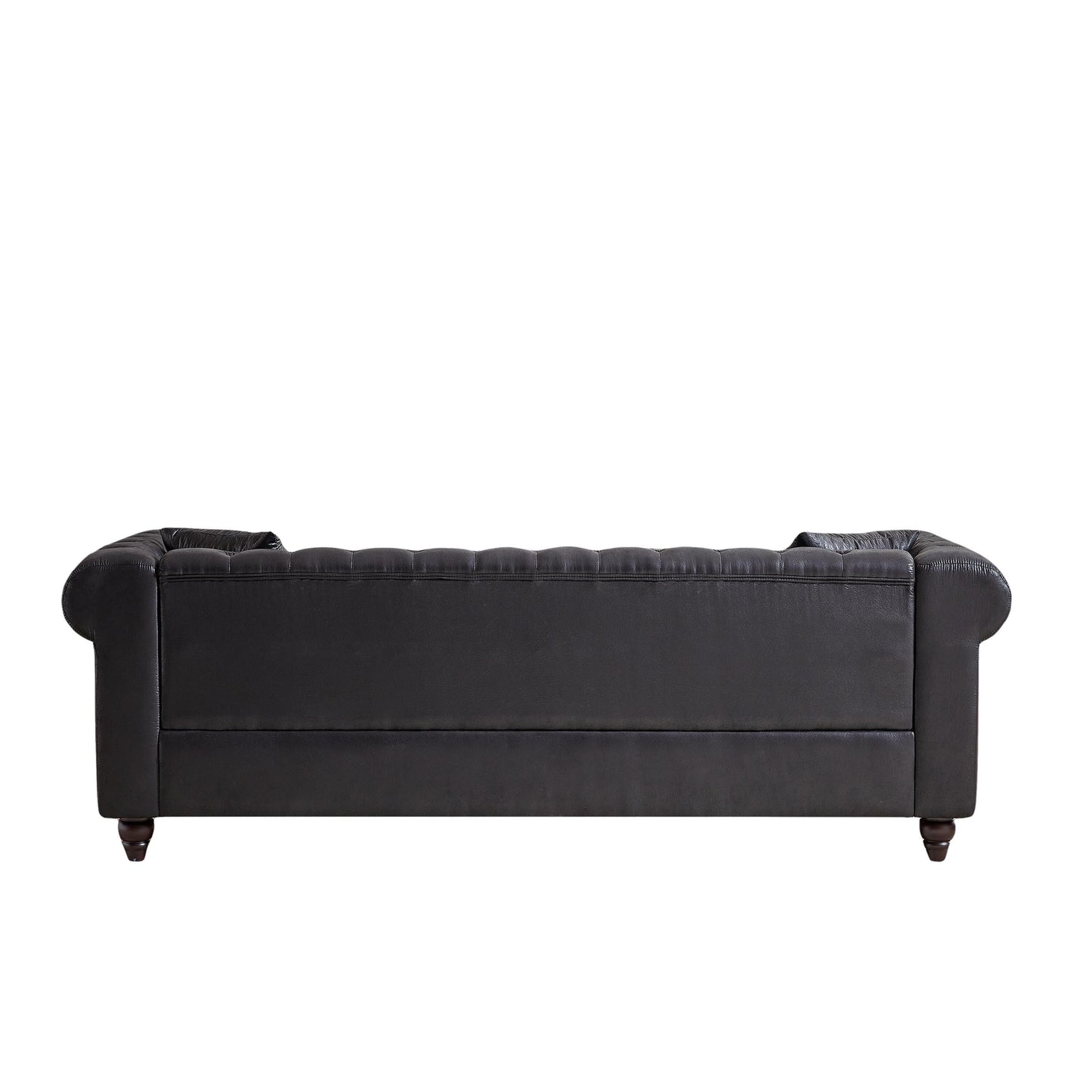 Black 85.5 Tech Fabric 3-seater Rolled Arms Chesterfield Button Sofa with 2 Cushions for Living Room