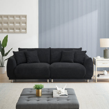 Black 86.6'' Compact Teddy Wool 3-Seater Sofa: Stain-Resistant Upholstery, Metal Legs, and 4 Decorative Pillows