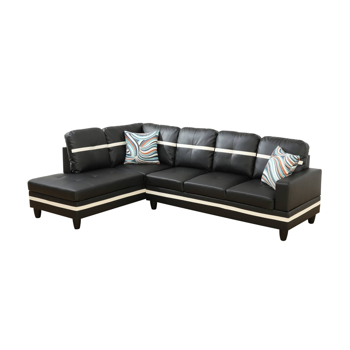 Black And White Semi PU Synthetic Leather 3-Piece Couch Living Room Sofa Set