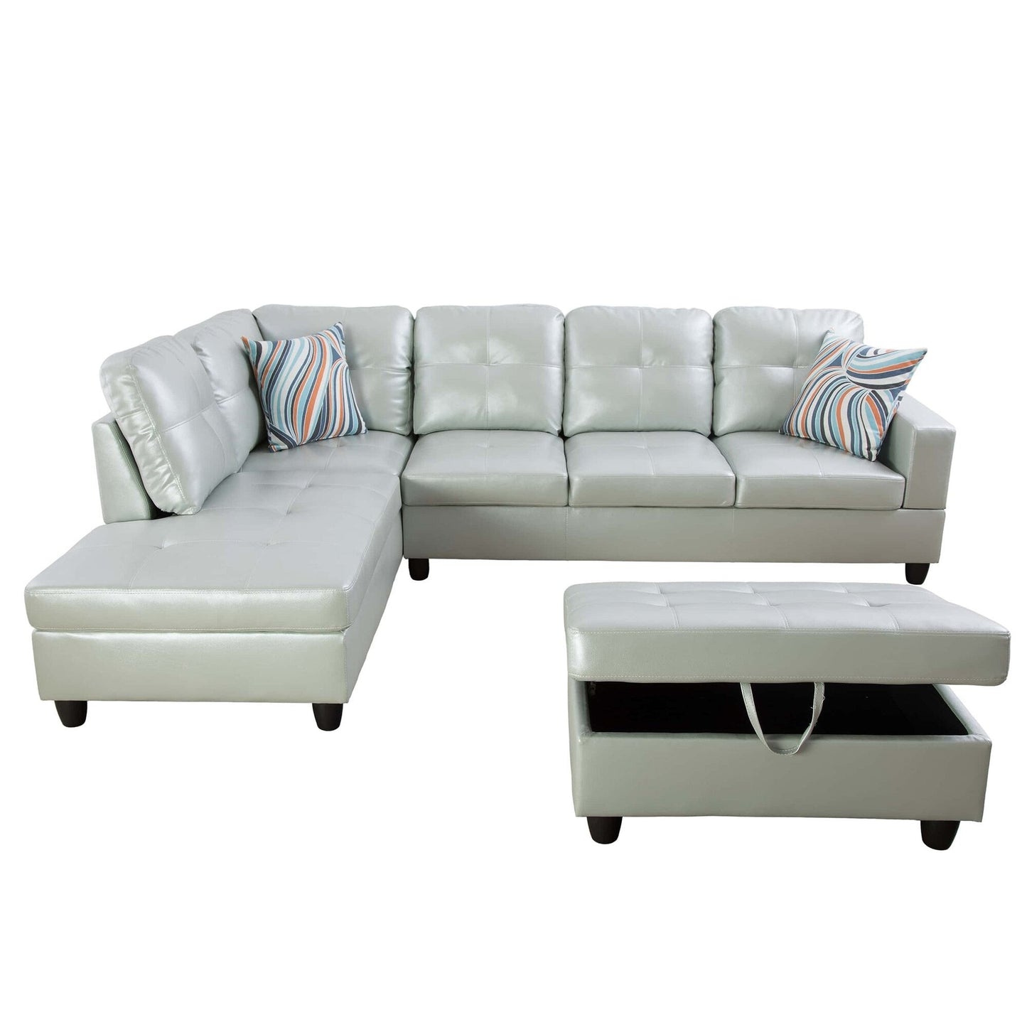 Black And White Semi PU Synthetic Leather 3-Piece Couch Living Room Sofa Set