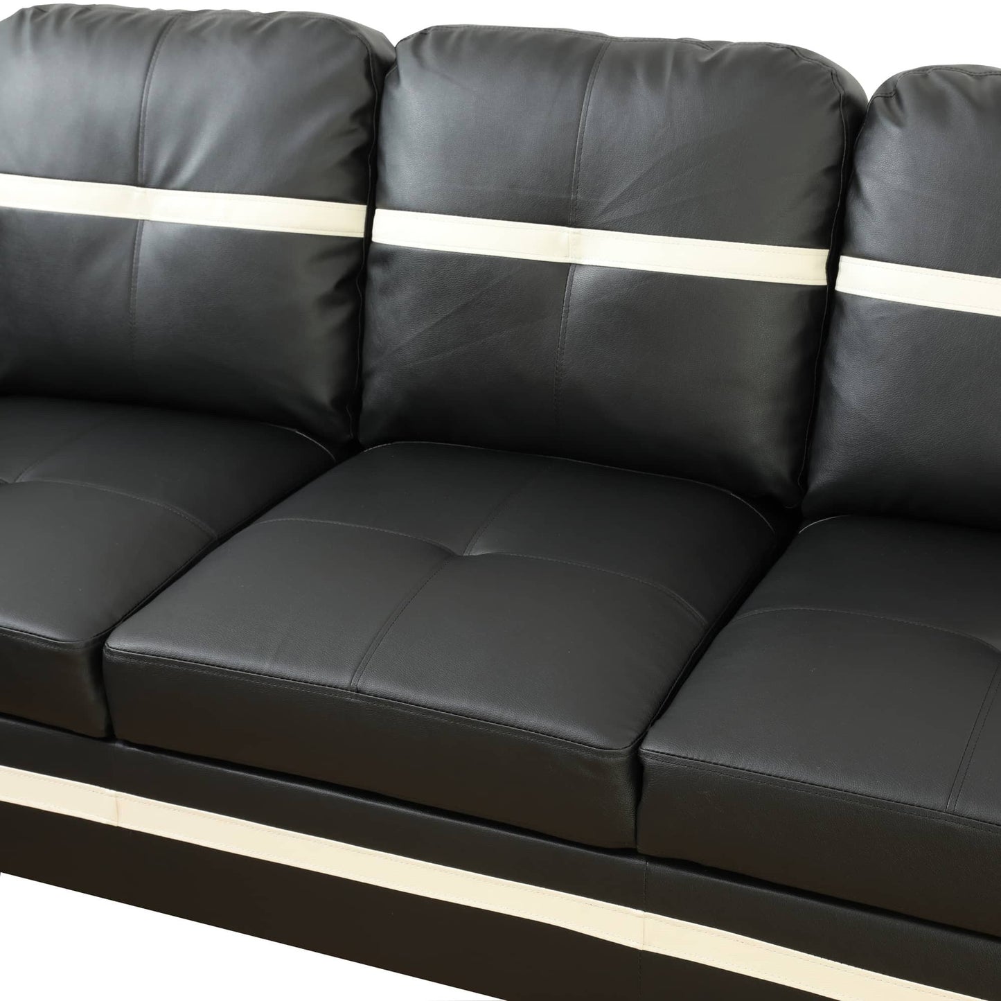 Black And White Semi PU Synthetic Leather 3-Piece Couch Living Room Sofa Set