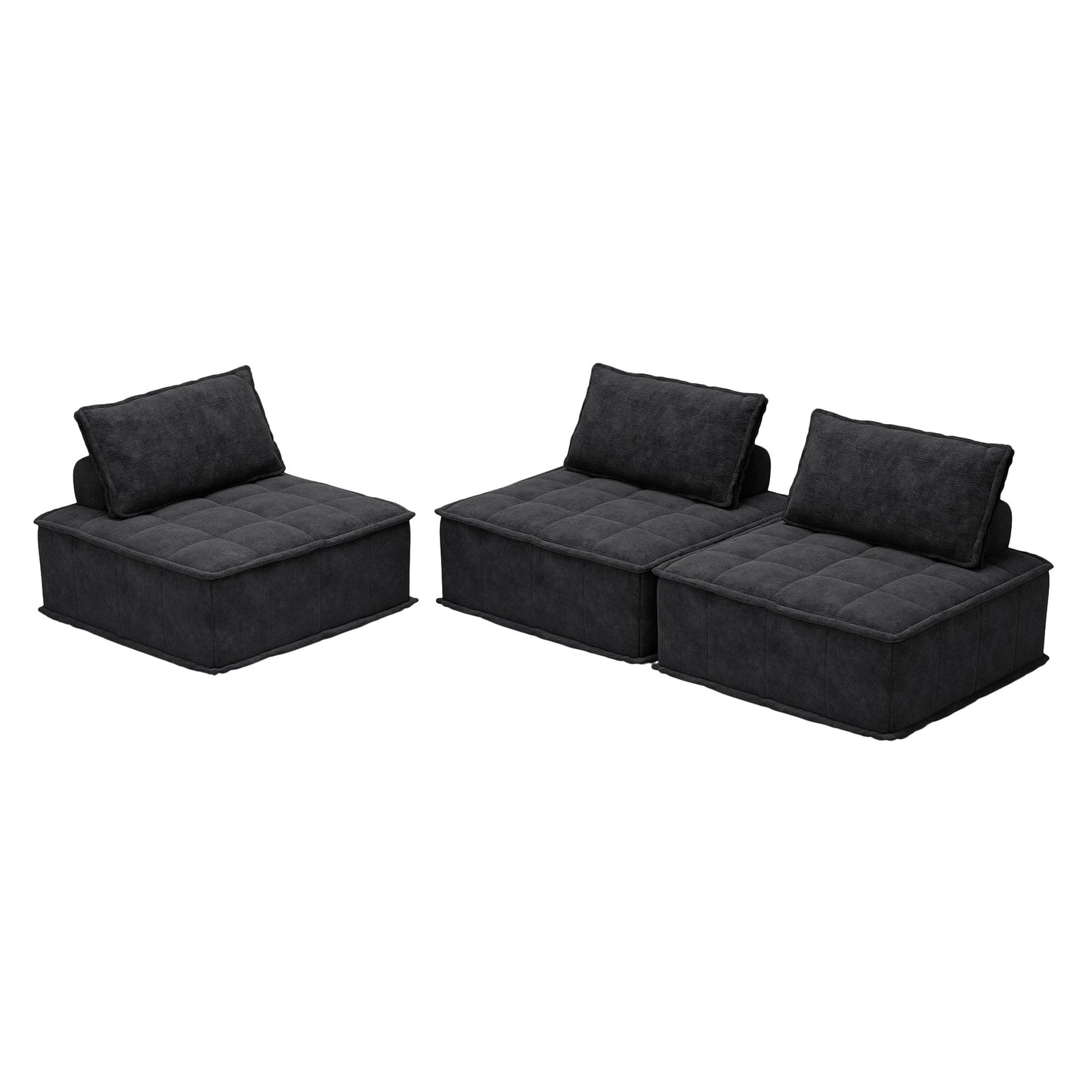 Black Chenille 3-piece Modular Sofa Set