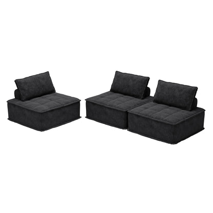 Black Chenille 3-piece Modular Sofa Set