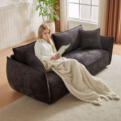 Black Chenille 3-seater Sofa with Extra Pillows