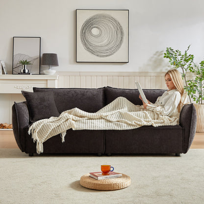 Black Chenille 3-seater Sofa with Extra Pillows