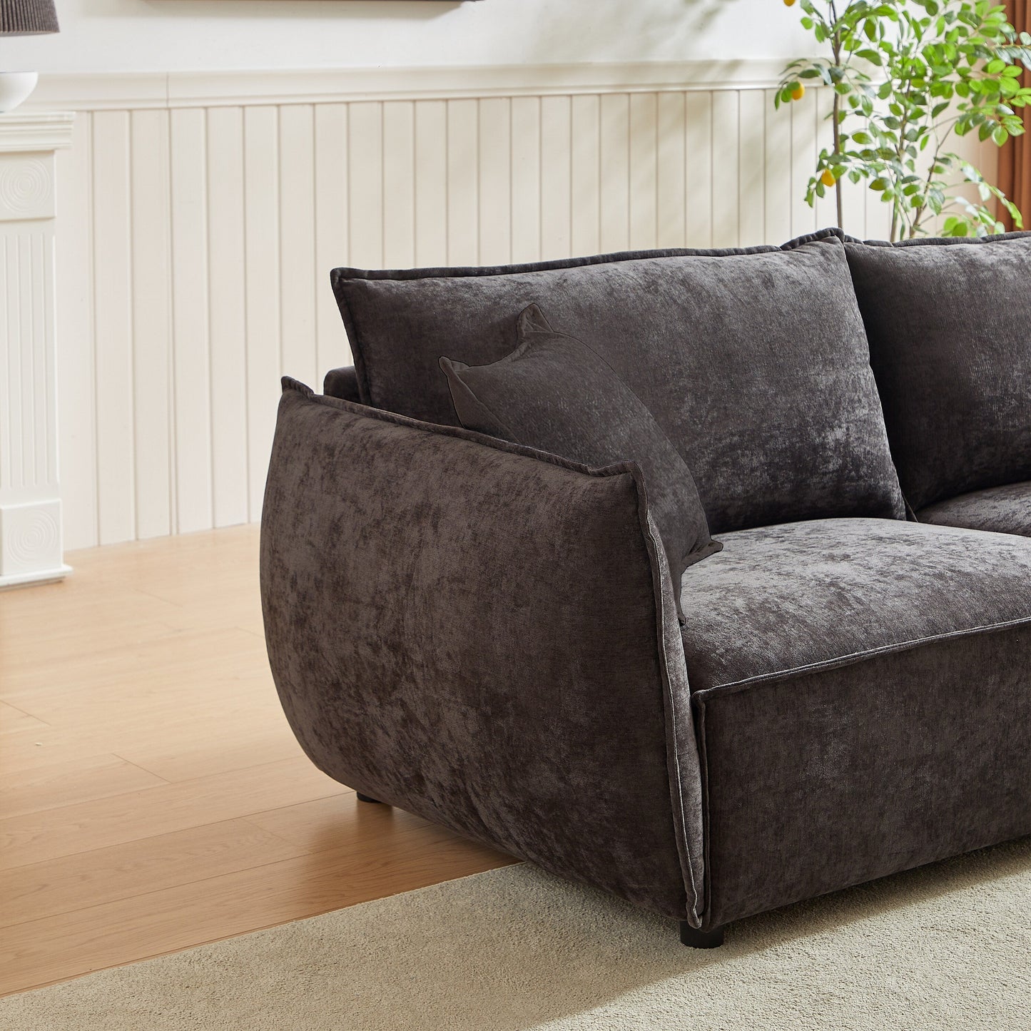 Black Chenille 3-seater Sofa with Extra Pillows