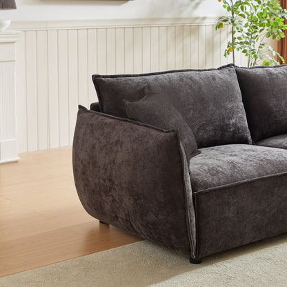Black Chenille 3-seater Sofa with Extra Pillows